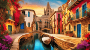 A vibrant and captivating panorama of Spain's enchanting wonders, featuring iconic landmarks, diverse landscapes, and the vibrant spirit of its people.