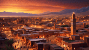 A stunning photorealistic landscape image of the enchanting lands of Morocco. Capture the vibrant colors, intricate architecture, and the rich tapestry of culture and history. Showcase the vast expans