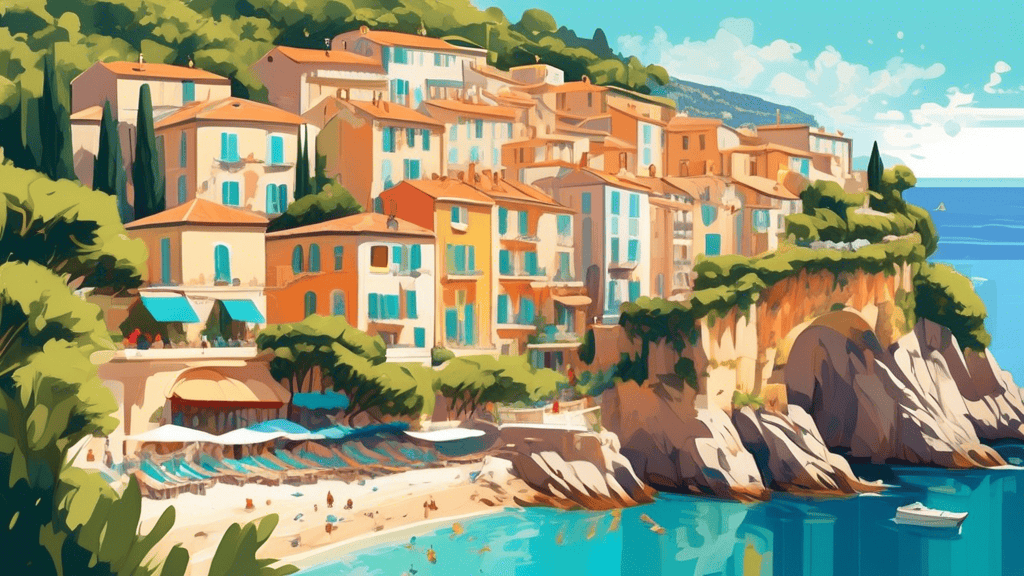 Create an image of a picturesque coastal scene along the Côte d'Azur, showcasing hidden gems outside of Nice and Cannes. Include a charming, secluded beach